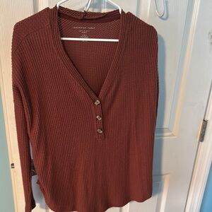 American Eagle Maroon Long Sleeve Henley